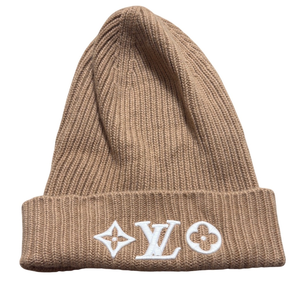 Louis Vuitton Ahead Beanie Camel Tan 100% Wool Monogram Embroidered Hat M77971